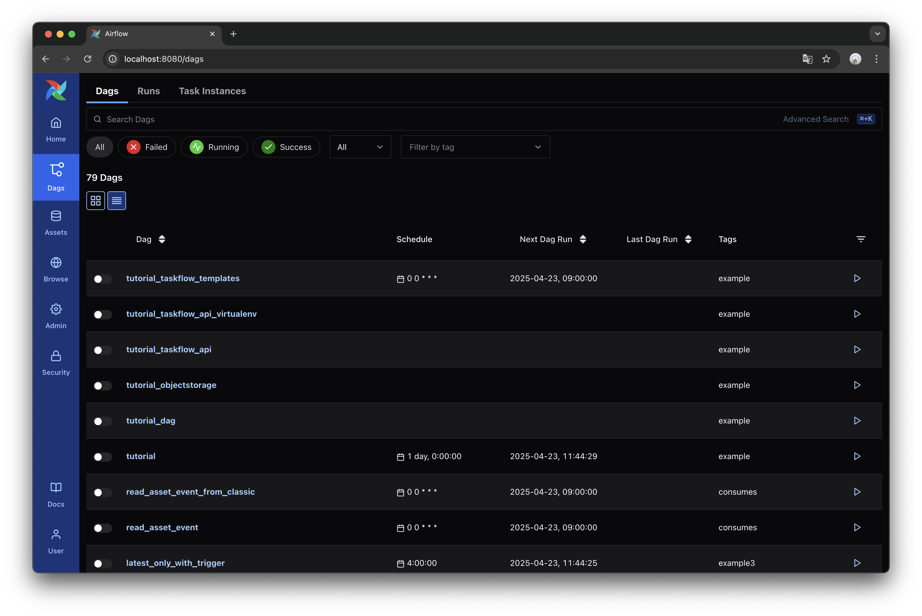 Airflow UI Dags